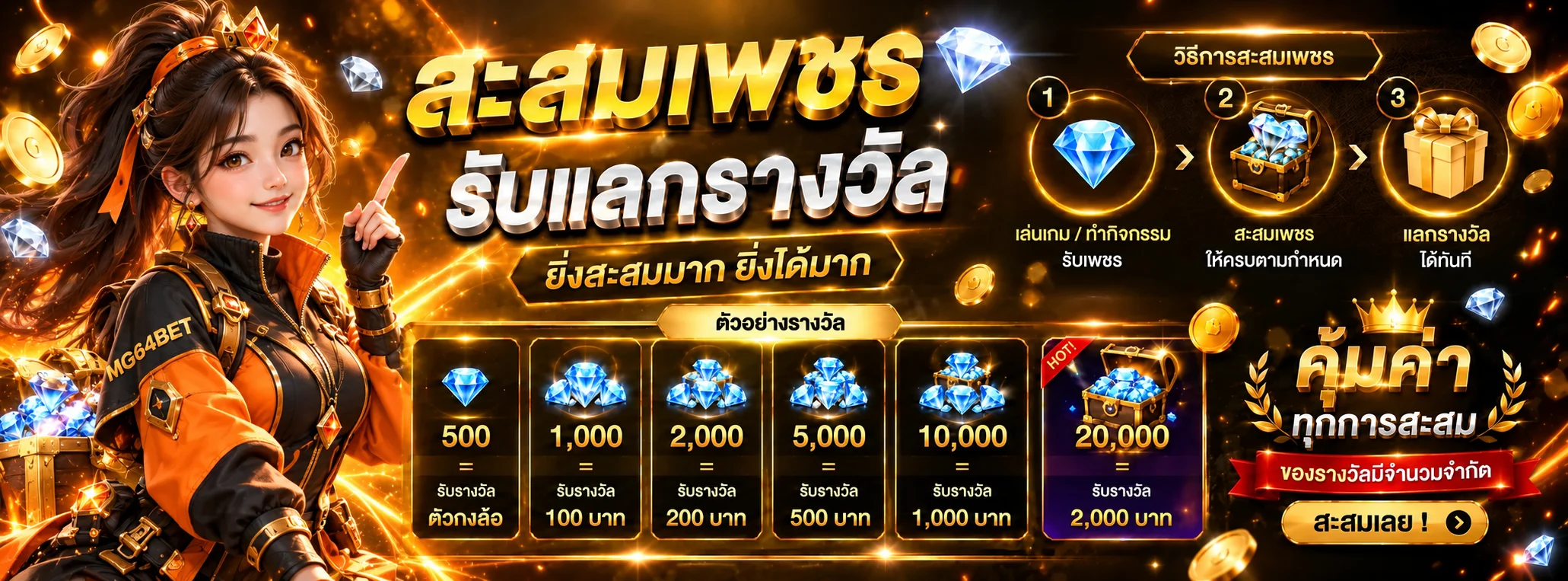 โปรโมชั่นสะสมเพชรและรางวัล MG64BET